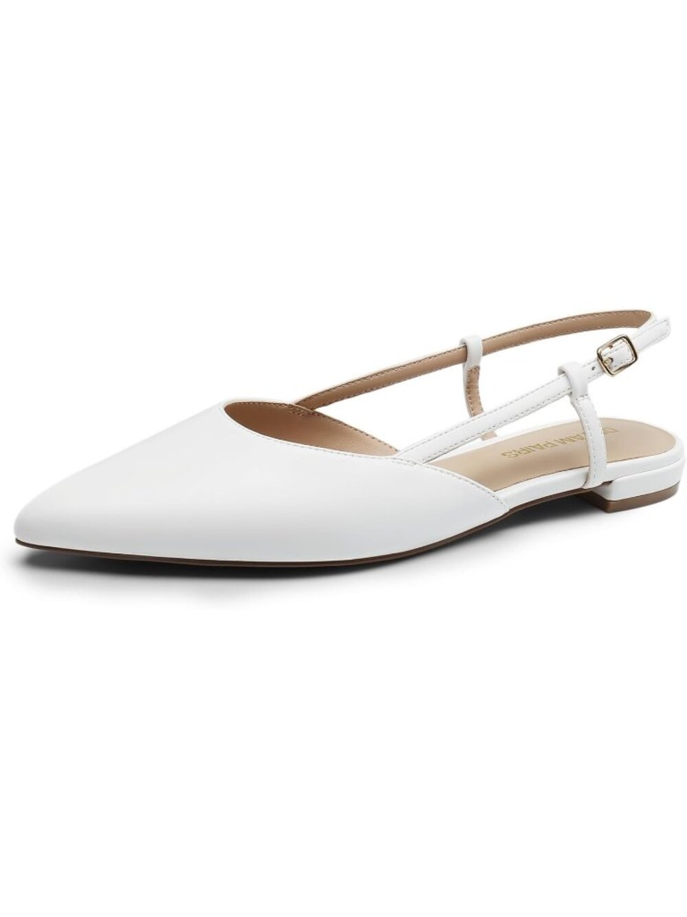 DREAM PAIRS Women's White Slingback Flats Pointed Toe Low Heel Dress Shoes